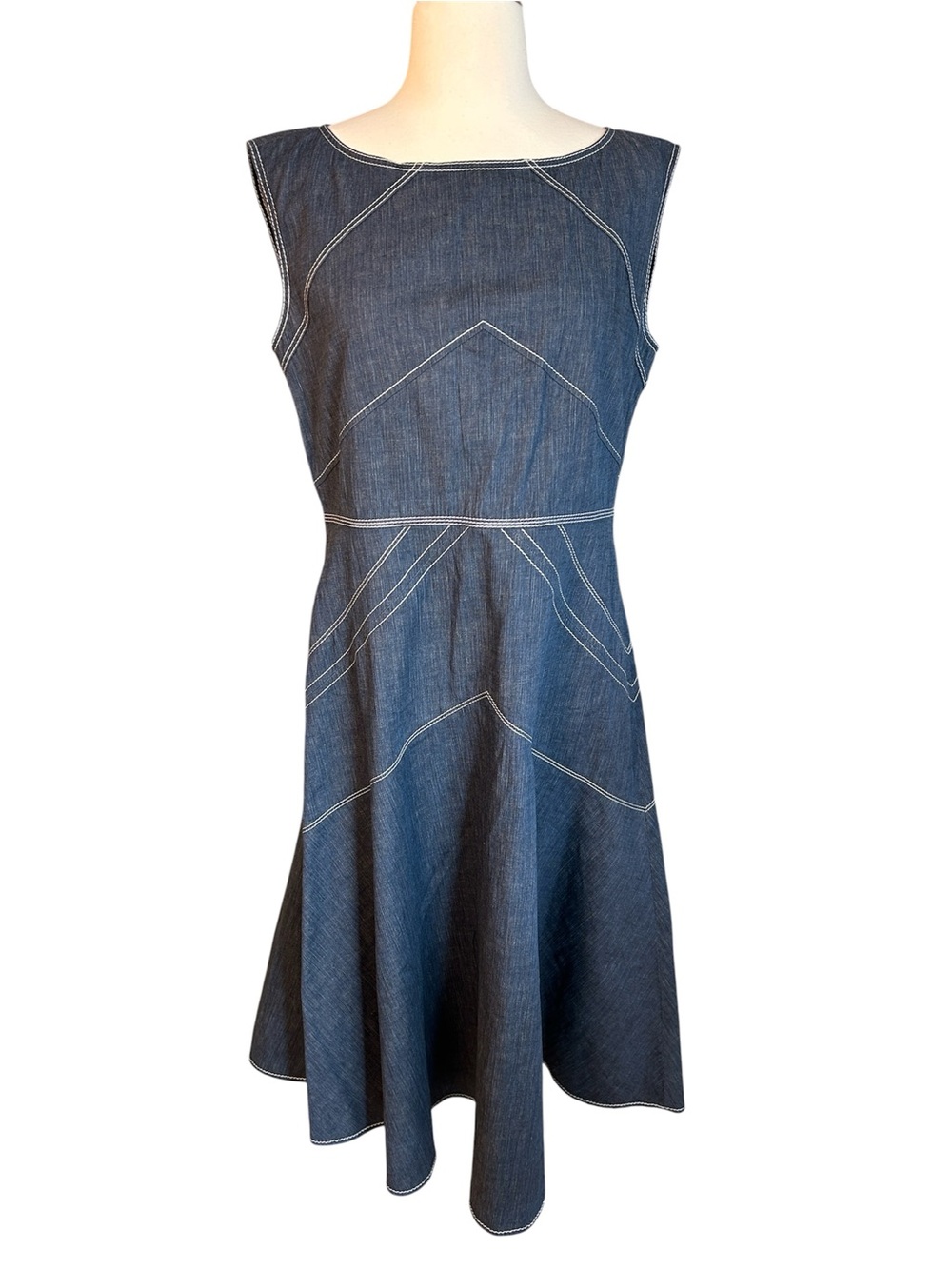 Lafayette 148 New York Natasha Chambray Fit and Flare Midi Denim Dress size 8